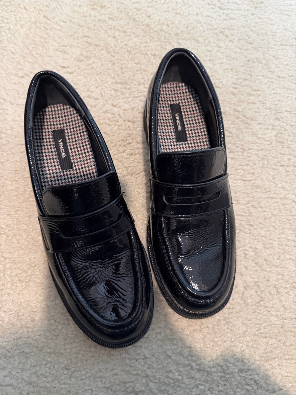 Vince Black Patent Leather Penny Loafers